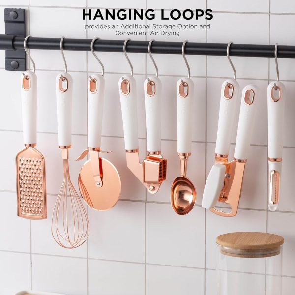 7 Pc Kitchen Gadget Set Copper Coated Stainless Steel Utensils with Soft Touch White Handles Discount