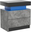 I-Aplus Bedside Table with 2 Drawers, LED Nightstand Wooden Cabinet Unit with LED Lights for Bedroom, End Table Side Table for Bedroom Living Room, Grey Hot on Sale