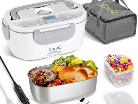 Electric Lunch Box 60W Food Heater Warmer, Eocolz 2 in 1 Portable Lunch Box for Car Truck Home Work Leak Proof with 1.5L Removable 304 Stainless Steel Container & Spoon 2 Compartments 110V 12V 24V Sale