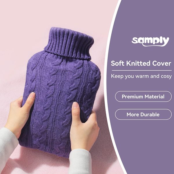 Hot Water Bottle with Knitted Cover, 2L Hot Water Bag for Hot and Cold Compress, Hand Feet Warmer, Ideal for Menstrual Cramps, Neck and Shoulder Pain Relief, Transparent Purple Online Sale