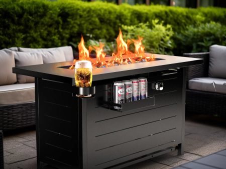 43  Rectangle Propane Fire Pit Table for Outdoor with 60,000 BTU, Glass Beads, Cup Holders, Hanging Shelf, and Nylon Cover For Sale