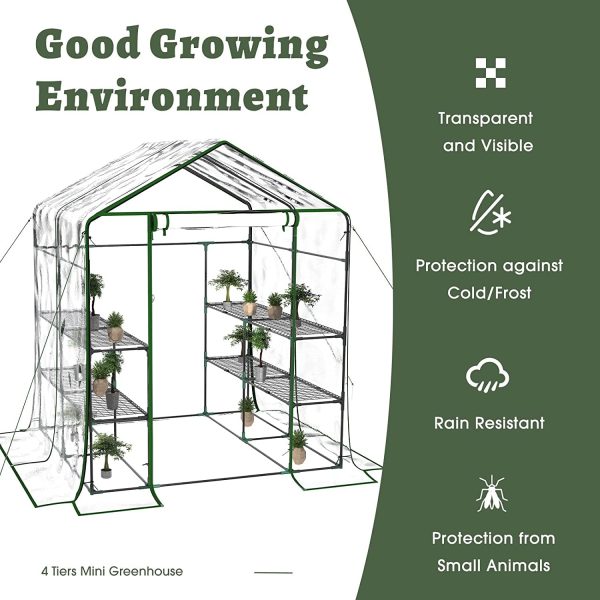 Greenhouse, Portable Green House Indoor and Outdoor, Mini Greenhouse Kit with Anchors and Ropes, 3 Tiers Pop up Greenhouse with 8 Shelves, L56.29  Xw56.29  Xh76.77   For Sale