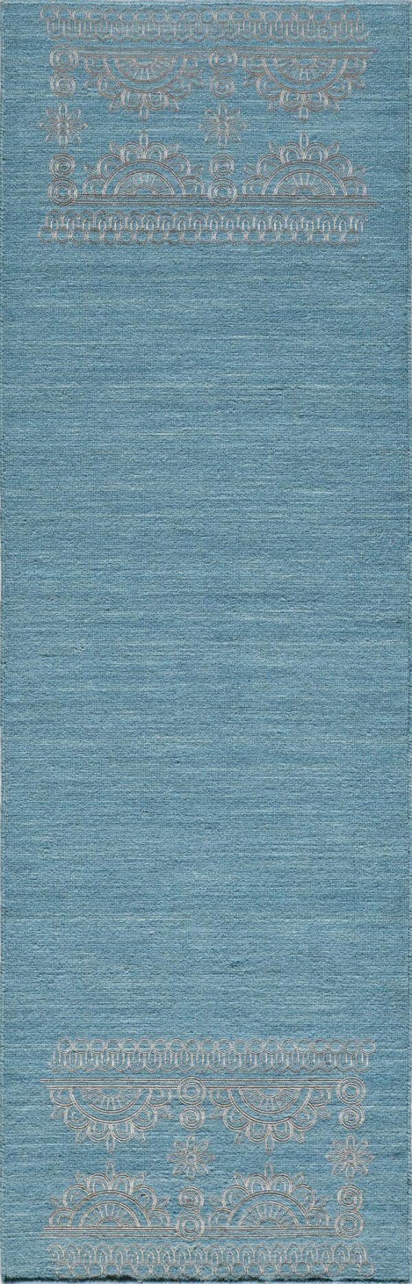 Momeni Lace Embroided LAC-2 Teal Area Rug For Sale