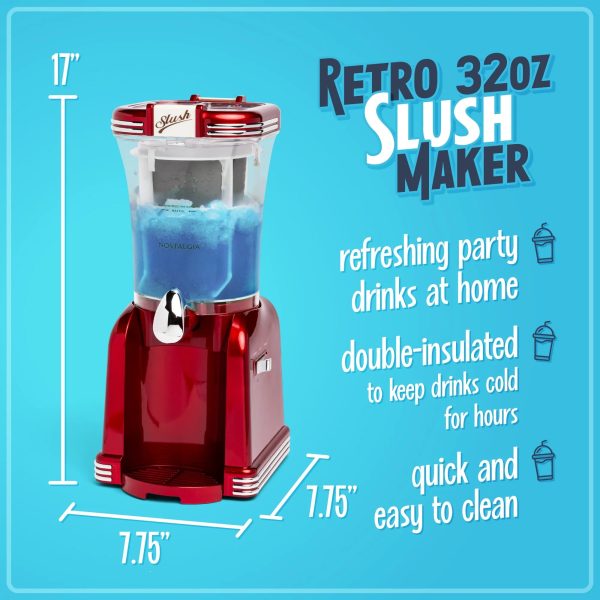 Frozen Drink Maker and Margarita Machine for Home - 32-Ounce Slushy Maker with Stainless Steel Flow Spout - Easy to Clean and Double Insulated - Retro Red Fashion