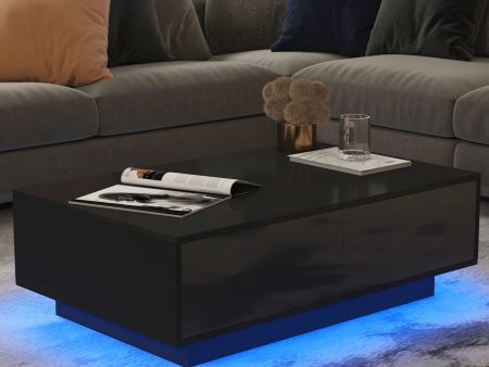 Coffee Table with 4 Drawers LED Center Table Sofa Side Tea Tables Black High Gloss Finish For Sale