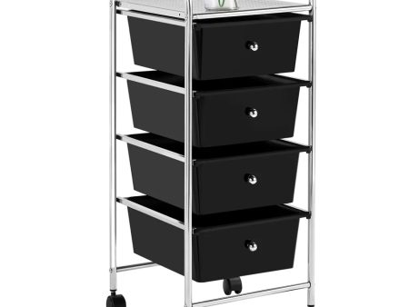 Rolling Trolley Storage Cart Bin with 4 Plastic Drawers on Wheels, Black Sale