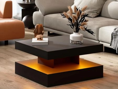 LED Coffee Table with Storage for Living Room Modern Smart Tall Square Center Table 2 Tier Display Shelf 20 Colors Light Wood Sale