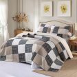 King Size 100% Cotton Quilt Set in Brown Khaki Black White Patchwork Plaid, Lightweight Reversible Soft Summer Bedspread - 3 Piece Bedding Set Online now