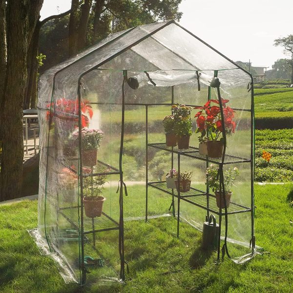 Greenhouse, Portable Green House Indoor and Outdoor, Mini Greenhouse Kit with Anchors and Ropes, 3 Tiers Pop up Greenhouse with 8 Shelves, L56.29  Xw56.29  Xh76.77   For Sale