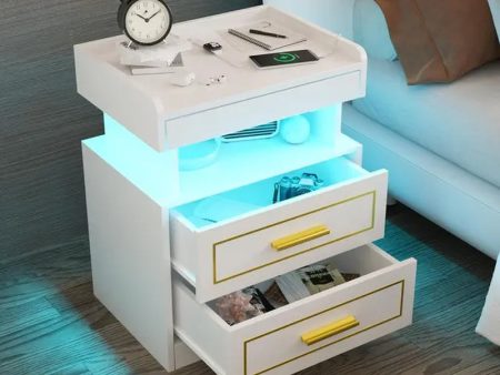 Modern Bedside Table with 2 Drawers Drawer Bedside Table with Charging Station and LED Light Bedroom Furniture Pull-Out Shelves For Cheap