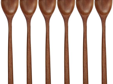 Wooden Spoons, 6 Pieces 9 Inch Wood Soup Spoons for Eating Mixing Stirring, Long Handle Spoon with Japanese Style Kitchen Utensil,  Eco Friendly Table Spoon Sale